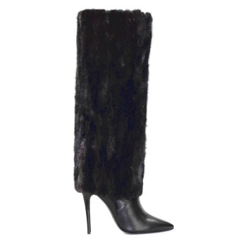 WO MILANO - Leather boot with genuine removable mink fur